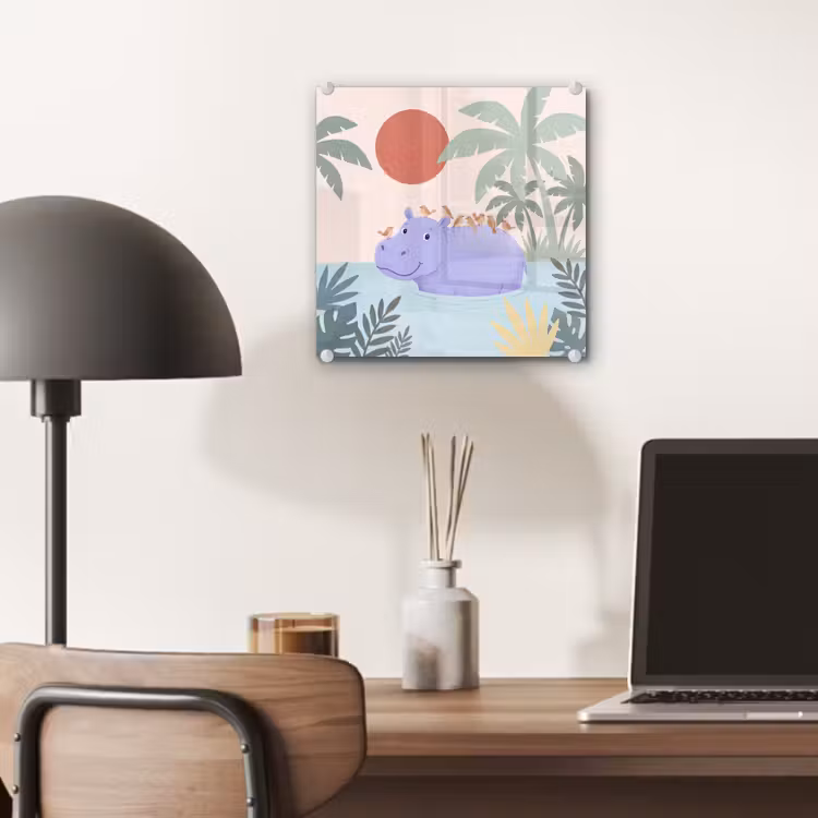 Glas schilderij - Dieren - Vogel - Water - Natuur - Illustratie — 7