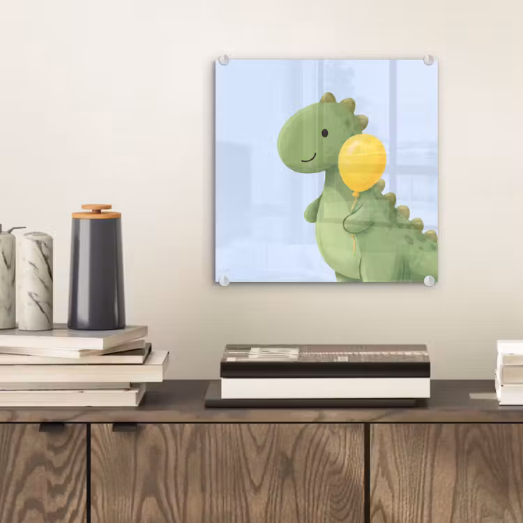 Glas schilderij - Dinosaurus - Ballon - Kinderkamer - Illustratie - Groen — 2
