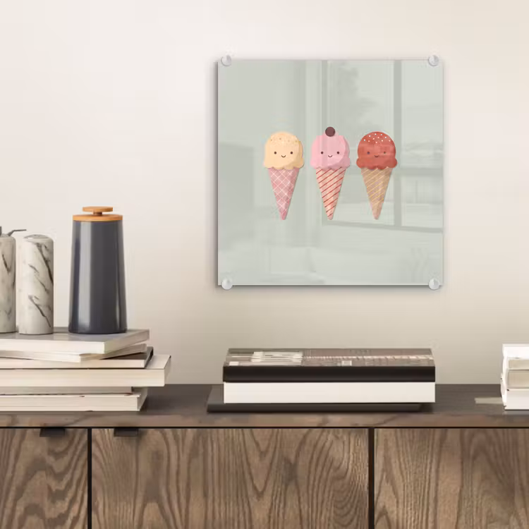 Glas schilderij - IJs - Hoorntjes - Eten - Illustratie - Vrolijk — 2