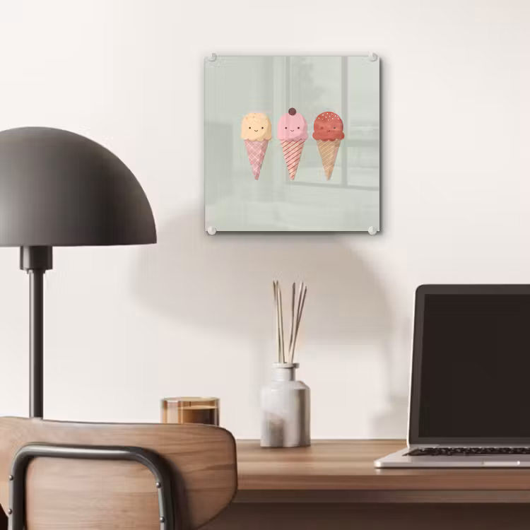 Glas schilderij - IJs - Hoorntjes - Eten - Illustratie - Vrolijk — 7