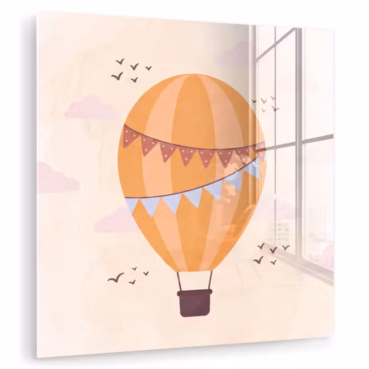 Glas schilderij - Luchtballon - Slingers - Avontuur - Illustratie - Oranje — 1