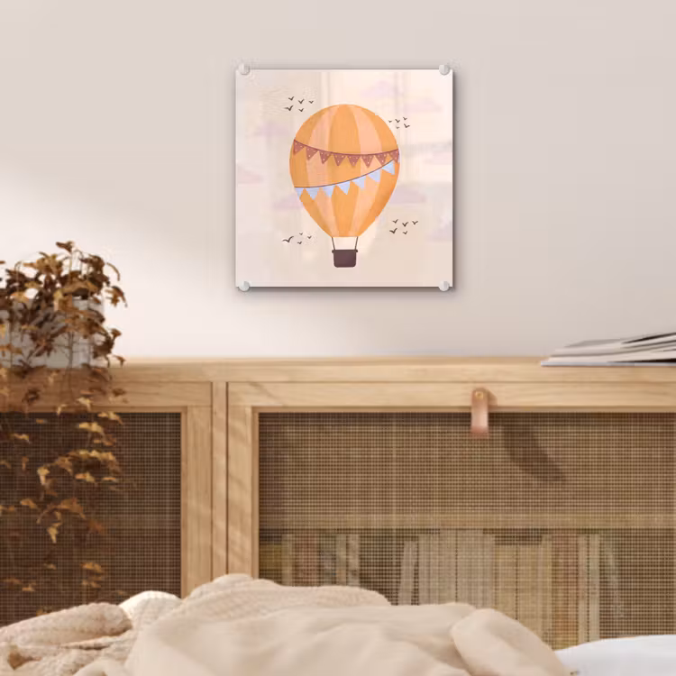 Glas schilderij - Luchtballon - Slingers - Avontuur - Illustratie - Oranje — 5