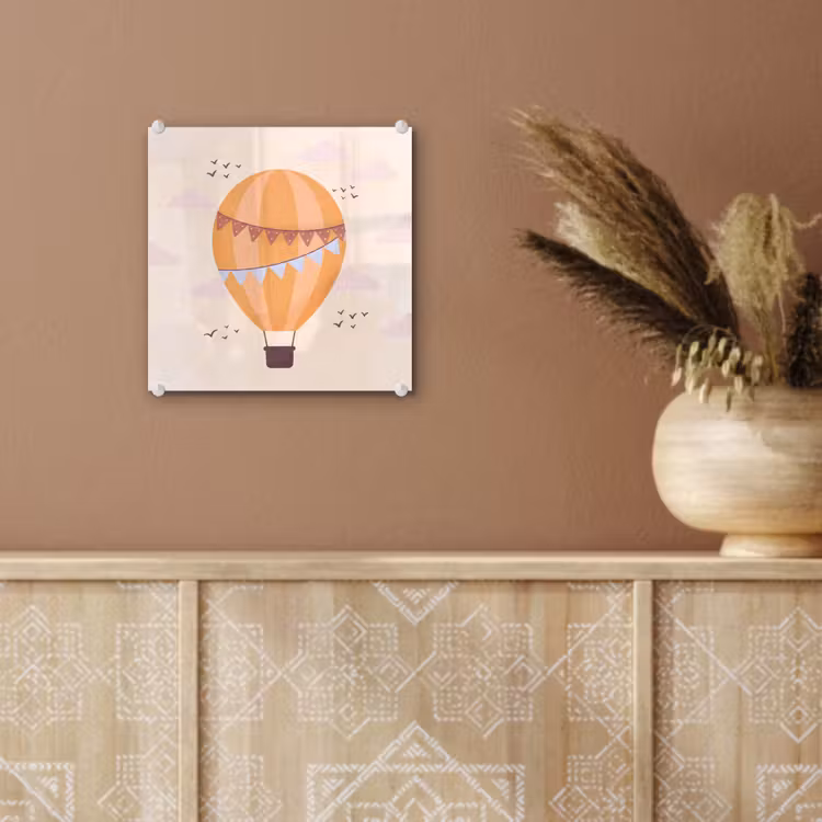 Glas schilderij - Luchtballon - Slingers - Avontuur - Illustratie - Oranje — 6