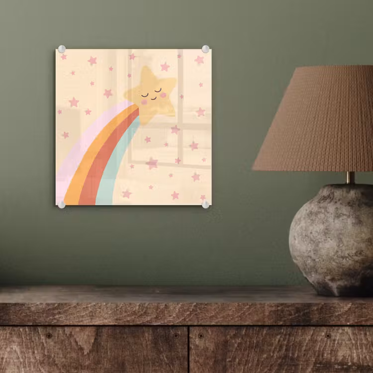 Glas schilderij - Ster - Regenboog - Nacht - Illustratie - Pastel — 4