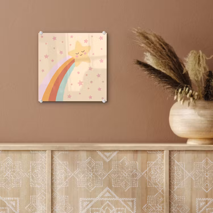 Glas schilderij - Ster - Regenboog - Nacht - Illustratie - Pastel — 6