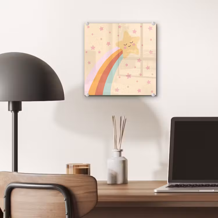 Glas schilderij - Ster - Regenboog - Nacht - Illustratie - Pastel — 7