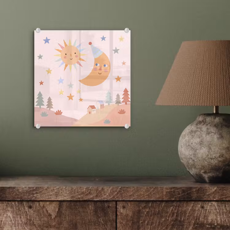 Glas schilderij - Zon - Maan - Sterren - Kinderkamer - Pastel — 4