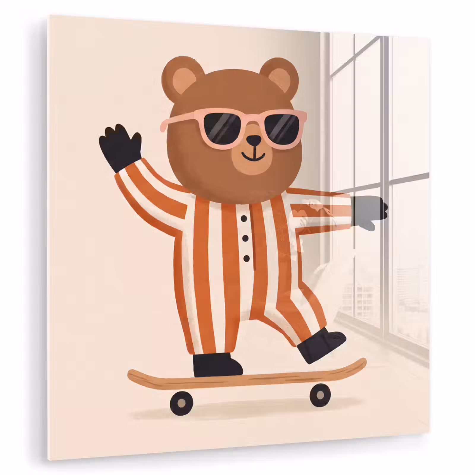 Glas schilderij - Dieren - Skateboard - Spel - Cartoon - Roze — 1