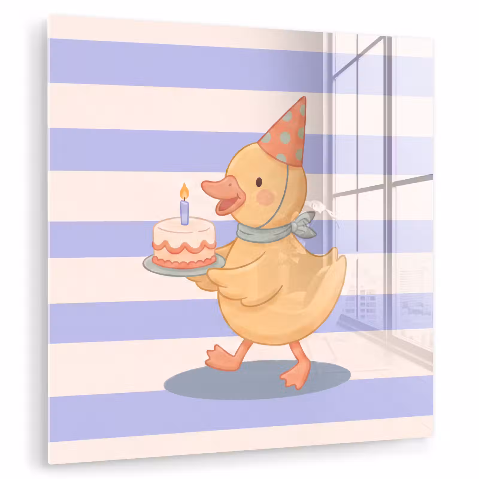 Glas schilderij - Vogel - Feest - Taart - Kinder - Illustratie — 1