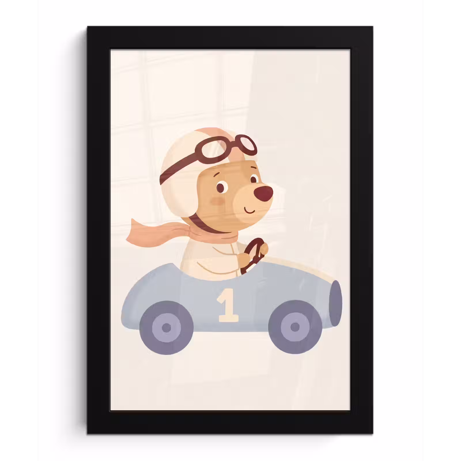 Poster met lijst - Beer - Auto - Kinderkamer - Cartoon - Speels — 1