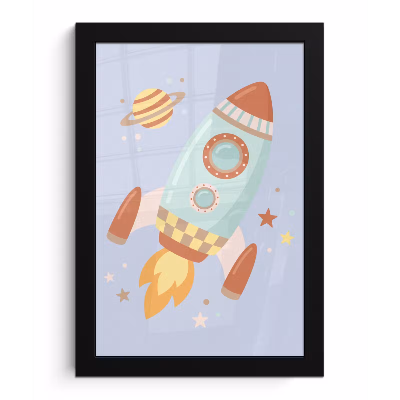 Poster met lijst - Raket - Ruimte - Planeet - Illustratie — 1
