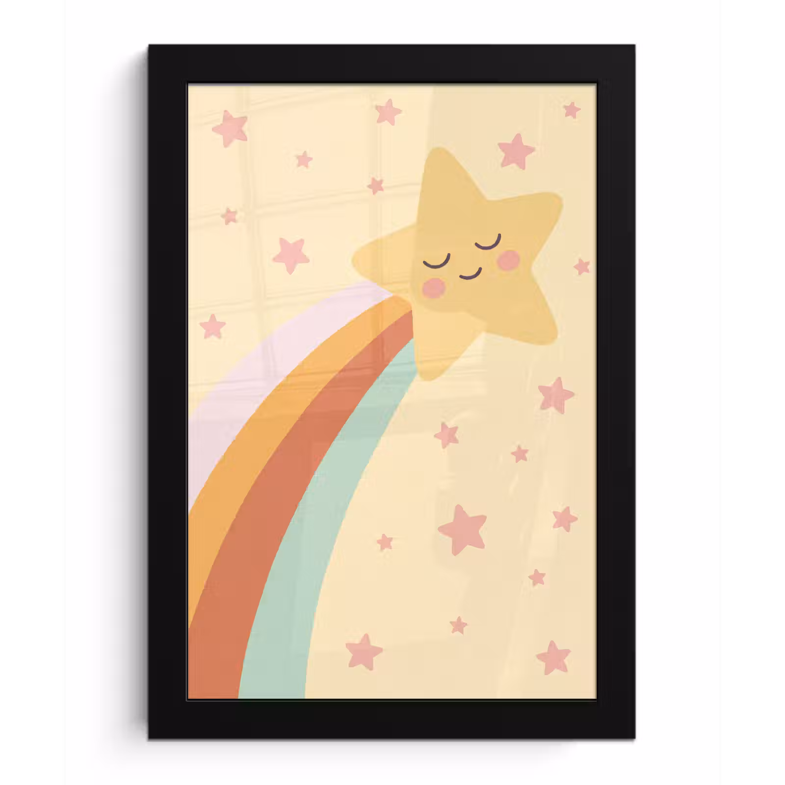 Poster met lijst - Ster - Regenboog - Nacht - Illustratie - Pastel — 1