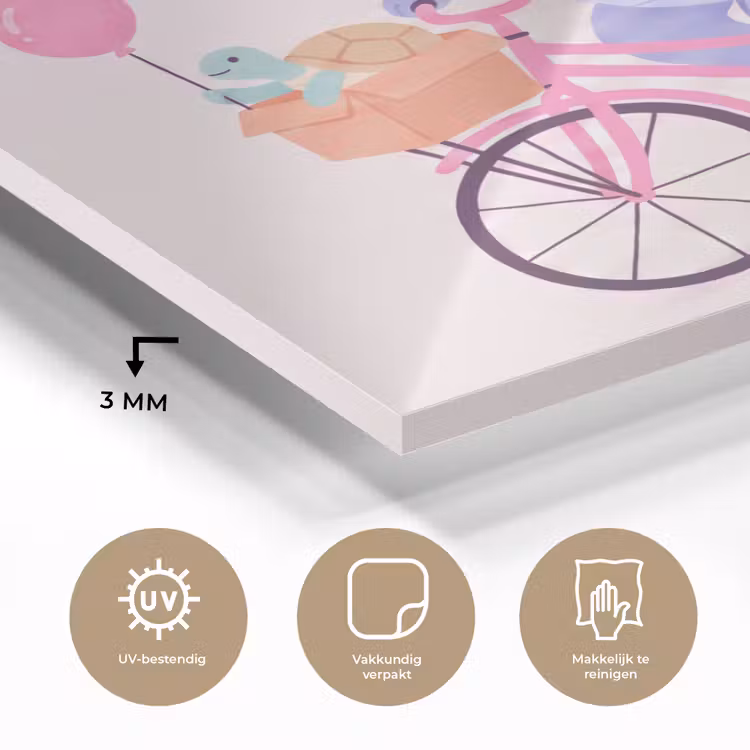Glas schilderij - Dieren - Fiets - Vriendschap - Illustratie - Roze — 3
