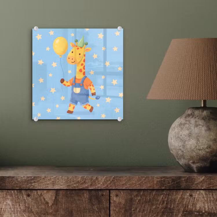 Glas schilderij - Dieren - Giraffe - Ballon - Feest - Kinderkamer — 4