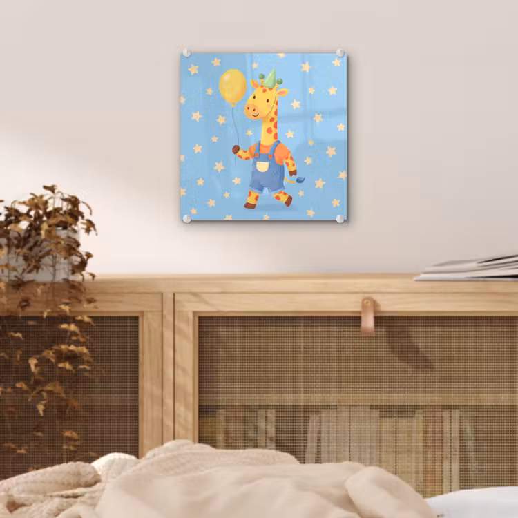 Glas schilderij - Dieren - Giraffe - Ballon - Feest - Kinderkamer — 5