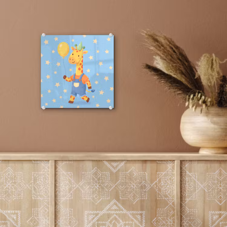 Glas schilderij - Dieren - Giraffe - Ballon - Feest - Kinderkamer — 6