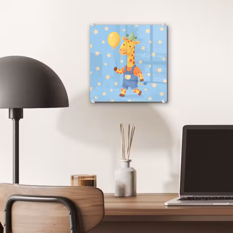 Glas schilderij - Dieren - Giraffe - Ballon - Feest - Kinderkamer — 7