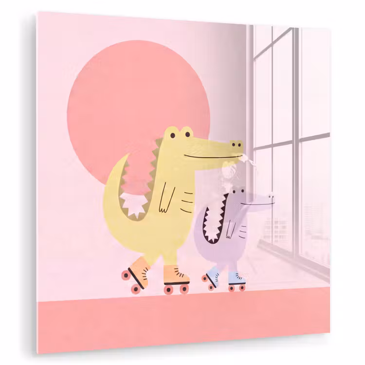 Glas schilderij - Dieren - Skaten - Illustratie - Speels - Roze — 1