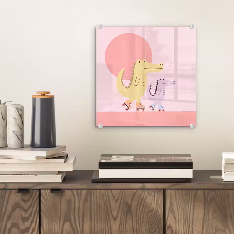 Glas schilderij - Dieren - Skaten - Illustratie - Speels - Roze — 2