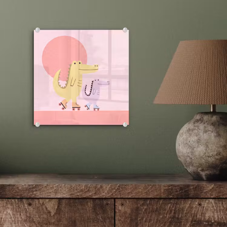 Glas schilderij - Dieren - Skaten - Illustratie - Speels - Roze — 4