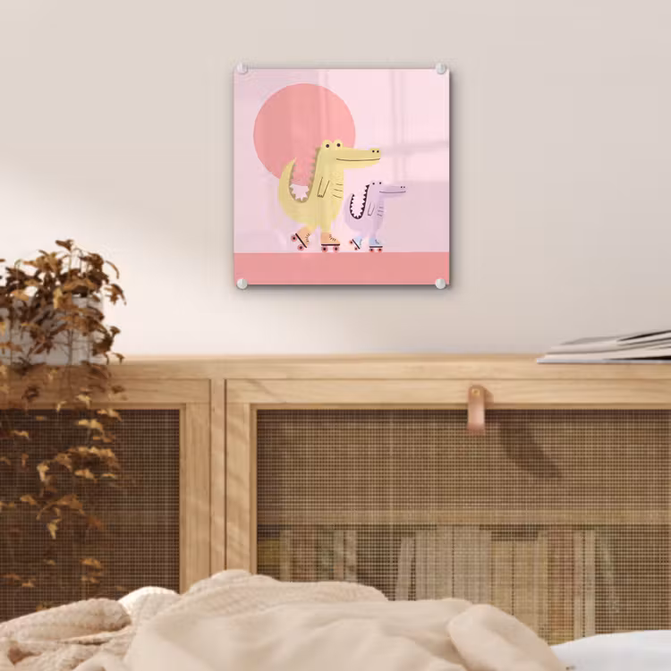 Glas schilderij - Dieren - Skaten - Illustratie - Speels - Roze — 5