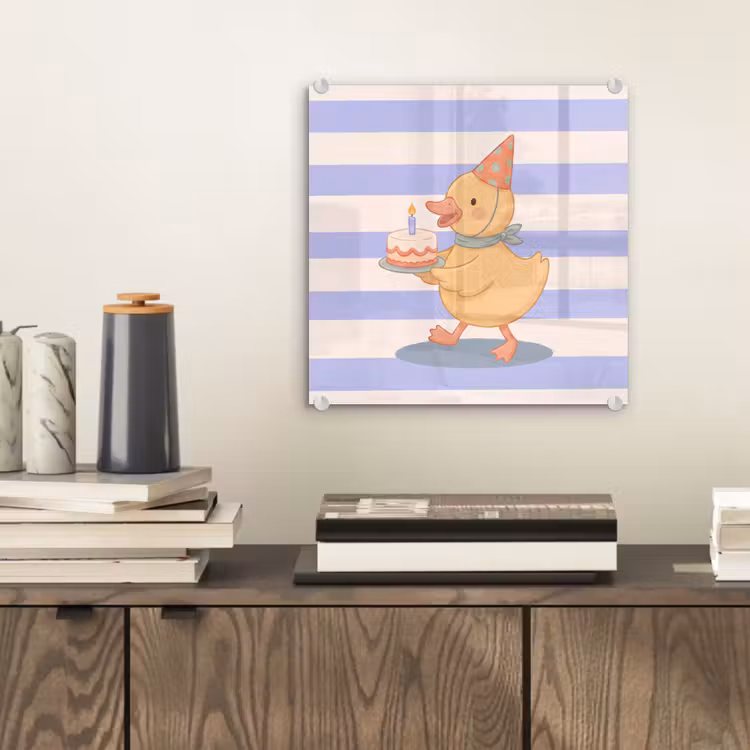 Glas schilderij - Vogel - Feest - Taart - Kinder - Illustratie — 2