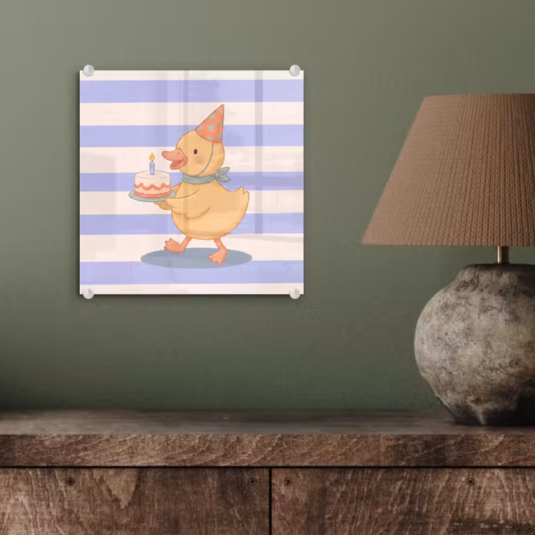 Glas schilderij - Vogel - Feest - Taart - Kinder - Illustratie — 4
