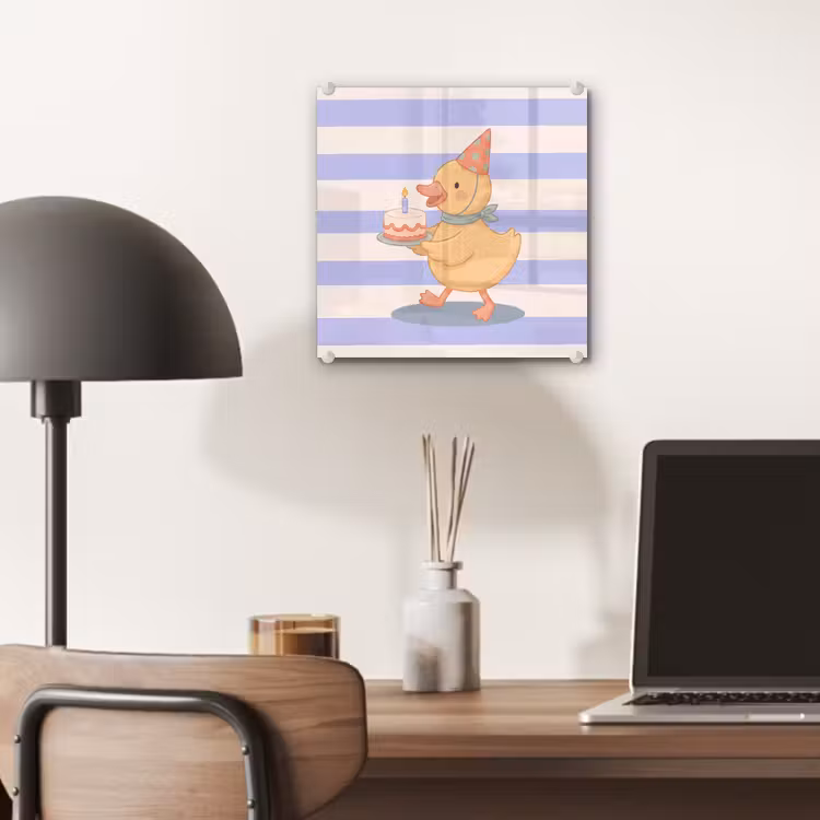 Glas schilderij - Vogel - Feest - Taart - Kinder - Illustratie — 7