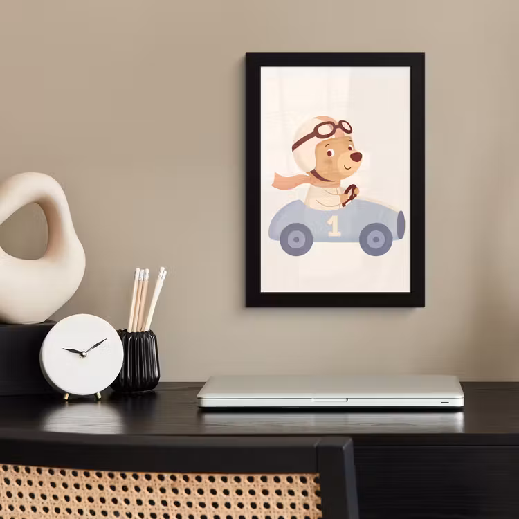 Poster met lijst - Beer - Auto - Kinderkamer - Cartoon - Speels — 2