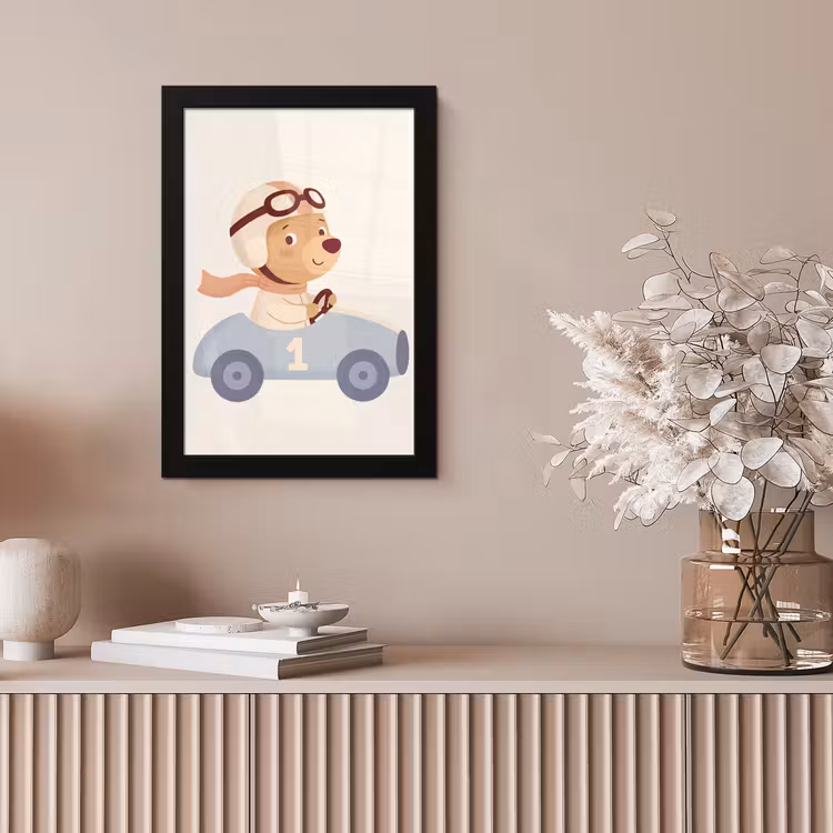 Poster met lijst - Beer - Auto - Kinderkamer - Cartoon - Speels — 5