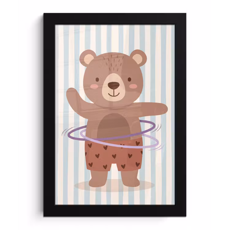 Poster met lijst - Beer - Hoepel - Kinderkamer - Illustratie - Bruin — 1