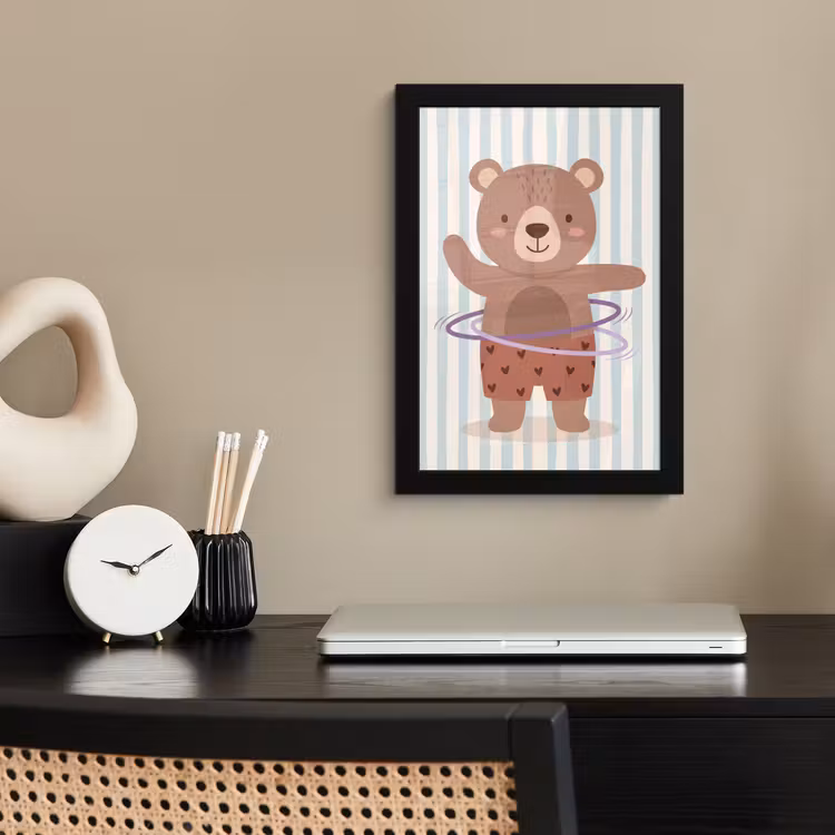 Poster met lijst - Beer - Hoepel - Kinderkamer - Illustratie - Bruin — 2
