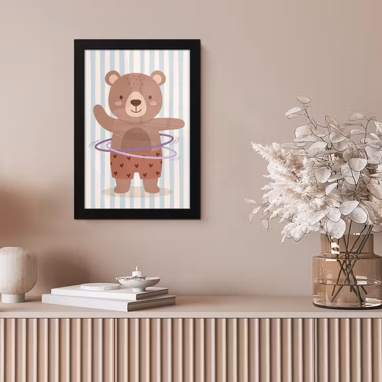 Poster met lijst - Beer - Hoepel - Kinderkamer - Illustratie - Bruin — 5