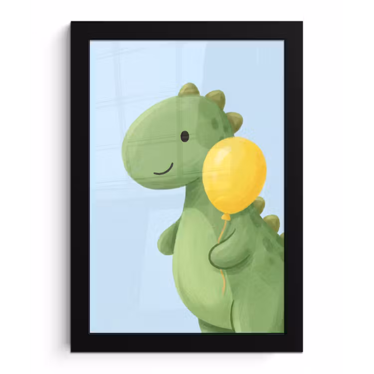 Poster met lijst - Dinosaurus - Ballon - Kinderkamer - Illustratie - Groen — 1