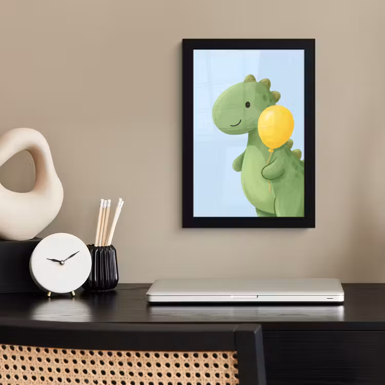 Poster met lijst - Dinosaurus - Ballon - Kinderkamer - Illustratie - Groen — 2