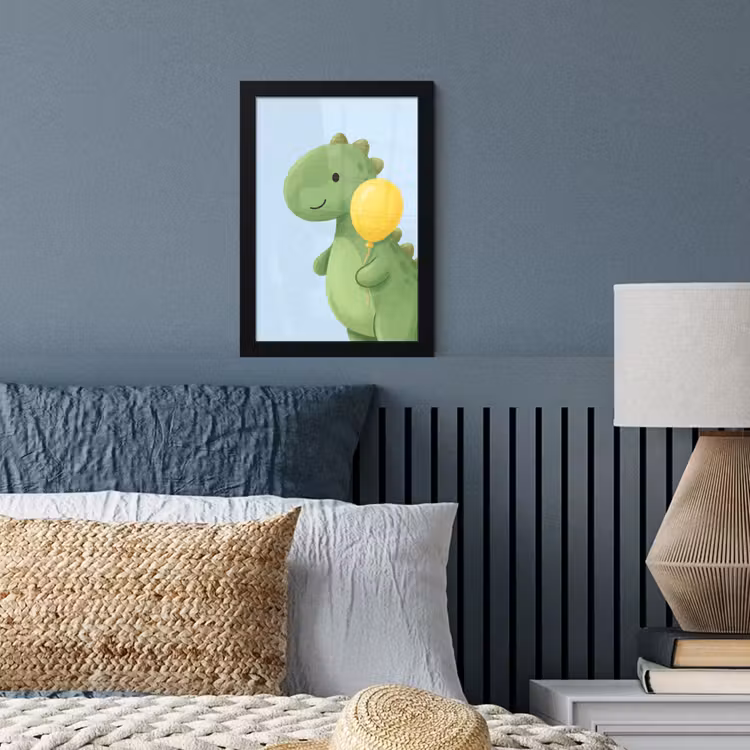 Poster met lijst - Dinosaurus - Ballon - Kinderkamer - Illustratie - Groen — 3
