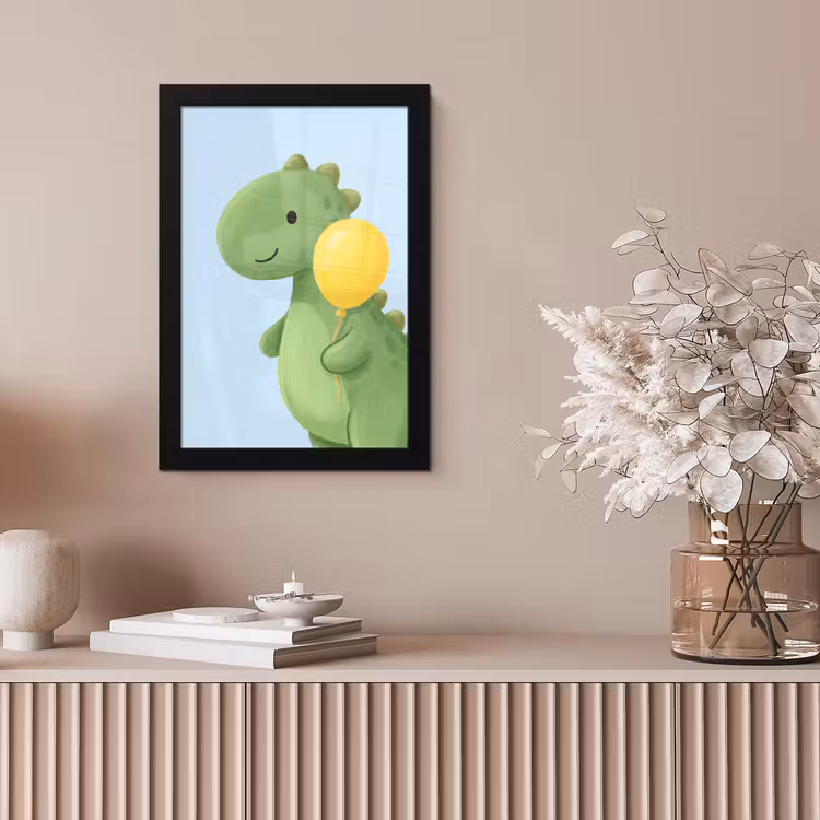Poster met lijst - Dinosaurus - Ballon - Kinderkamer - Illustratie - Groen — 5