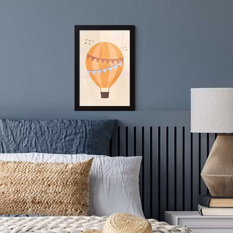 Poster met lijst - Luchtballon - Slingers - Avontuur - Illustratie - Oranje — 3