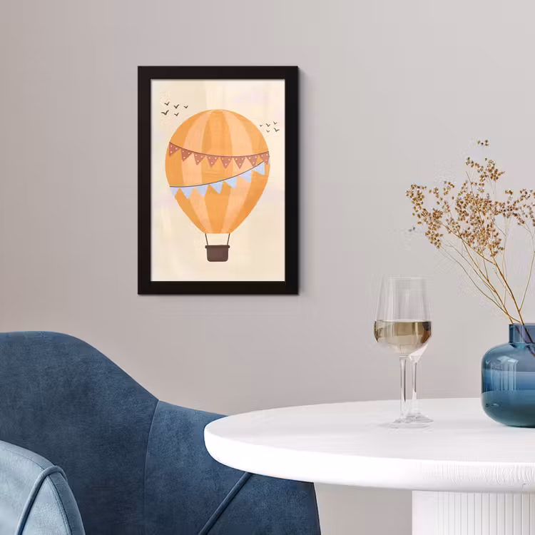 Poster met lijst - Luchtballon - Slingers - Avontuur - Illustratie - Oranje — 4