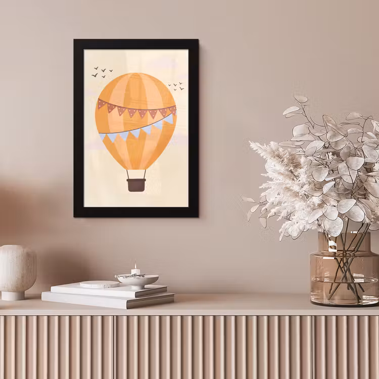 Poster met lijst - Luchtballon - Slingers - Avontuur - Illustratie - Oranje — 5