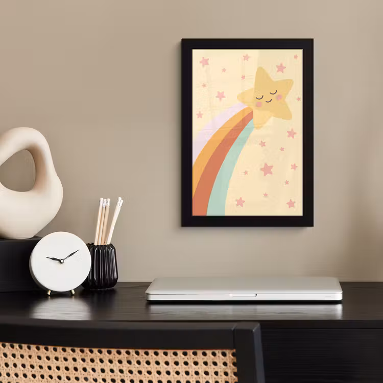 Poster met lijst - Ster - Regenboog - Nacht - Illustratie - Pastel — 2