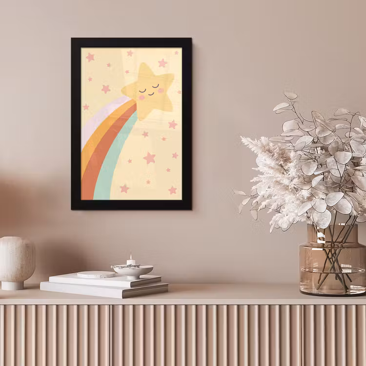Poster met lijst - Ster - Regenboog - Nacht - Illustratie - Pastel — 5