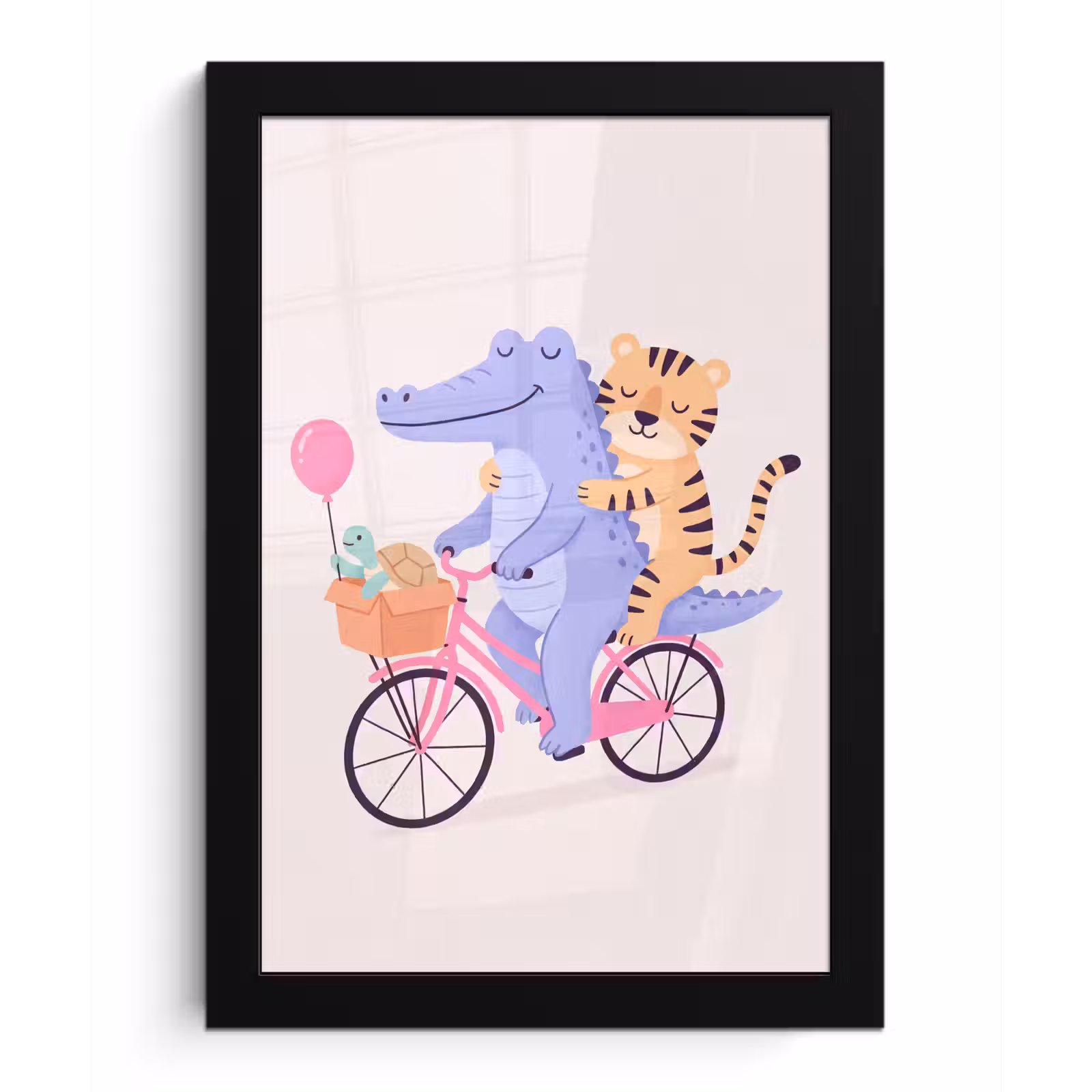 Poster met lijst - Dieren - Fiets - Vriendschap - Illustratie - Roze — 1