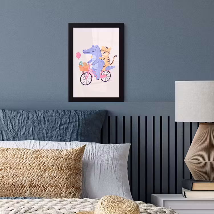 Poster met lijst - Dieren - Fiets - Vriendschap - Illustratie - Roze — 3