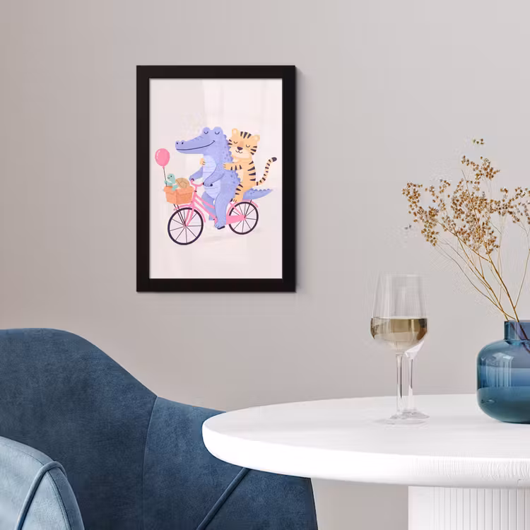 Poster met lijst - Dieren - Fiets - Vriendschap - Illustratie - Roze — 4