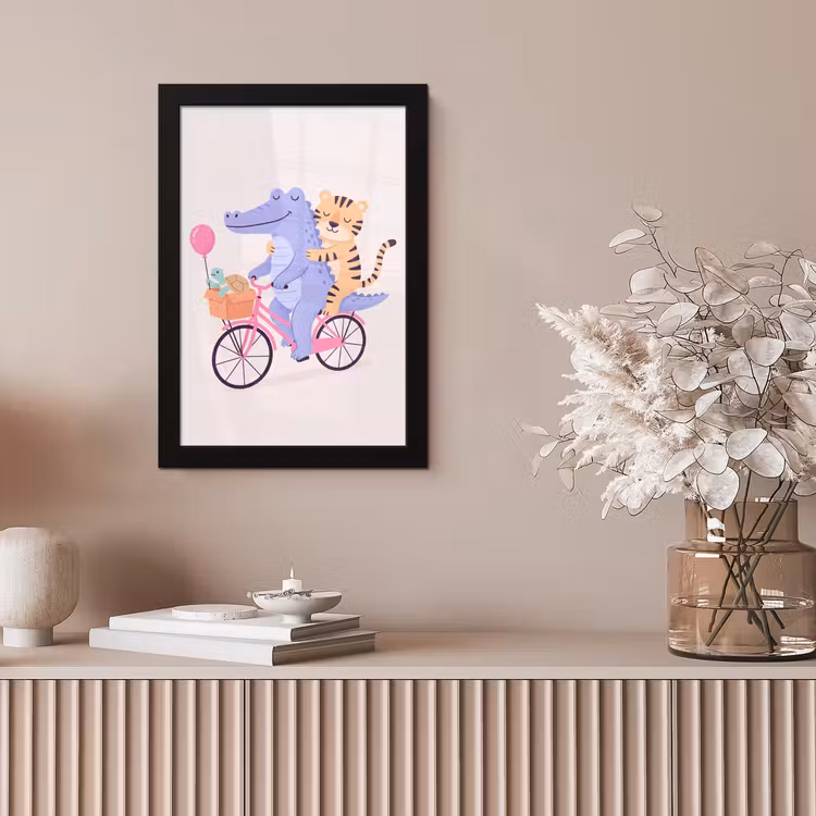 Poster met lijst - Dieren - Fiets - Vriendschap - Illustratie - Roze — 5
