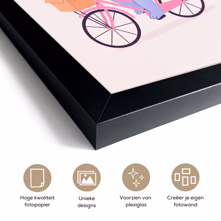 Poster met lijst - Dieren - Fiets - Vriendschap - Illustratie - Roze — 6