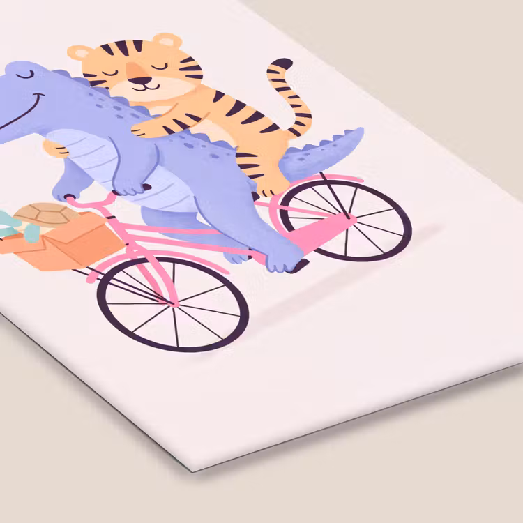 Poster met lijst - Dieren - Fiets - Vriendschap - Illustratie - Roze — 7