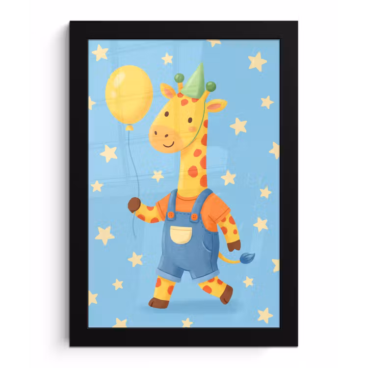 Poster met lijst - Dieren - Giraffe - Ballon - Feest - Kinderkamer — 1