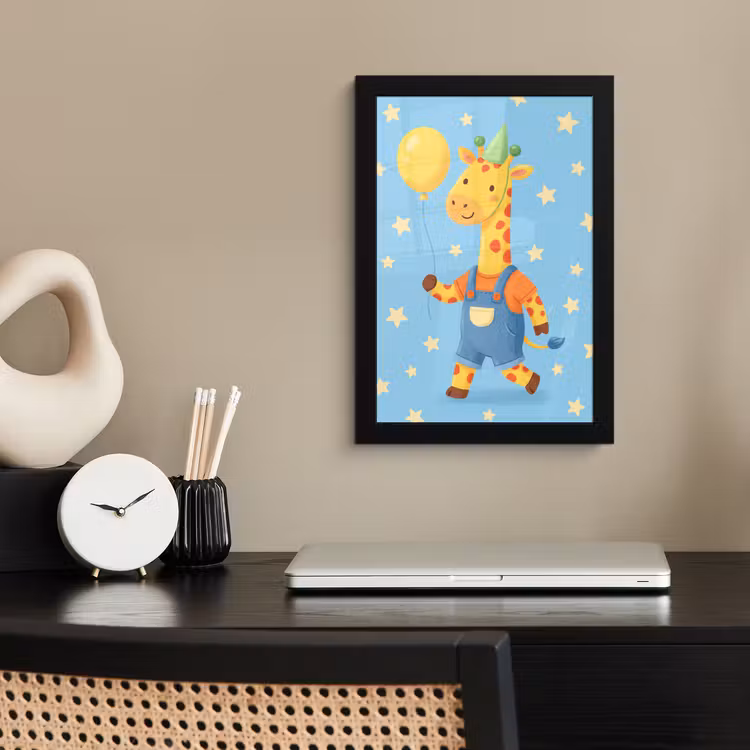 Poster met lijst - Dieren - Giraffe - Ballon - Feest - Kinderkamer — 2